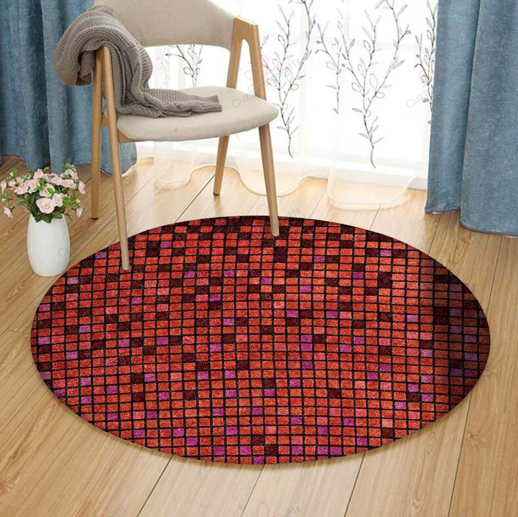 Colorful Squares Round Carpet Floor Rug Living Room Bedroom Decor Round Area Rug Carpet