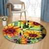 Colorful Sunflowers Round Carpet Floor Rug Living Room Bedroom Decor Round Area Rug Carpet