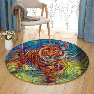 Colorful Tiger Round Carpet Floor Rug Living Room Bedroom Decor Round Area Rug Carpet