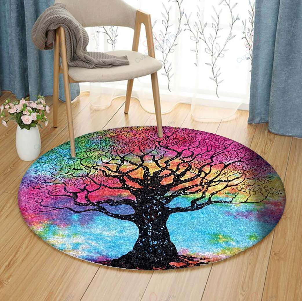 Colorful Tree Round Carpet Floor Rug Living Room Bedroom Decor Round Area Rug Carpet