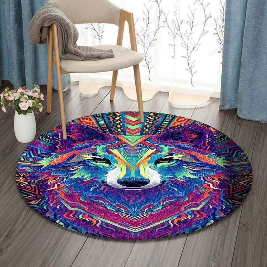 Colorful Wolf Round Carpet Floor Rug Living Room Bedroom Decor Round Area Rug Carpet Colorful Wolf Round Carpet Floor Rug Living Room Bedroom Decor Round Area Rug Carpet