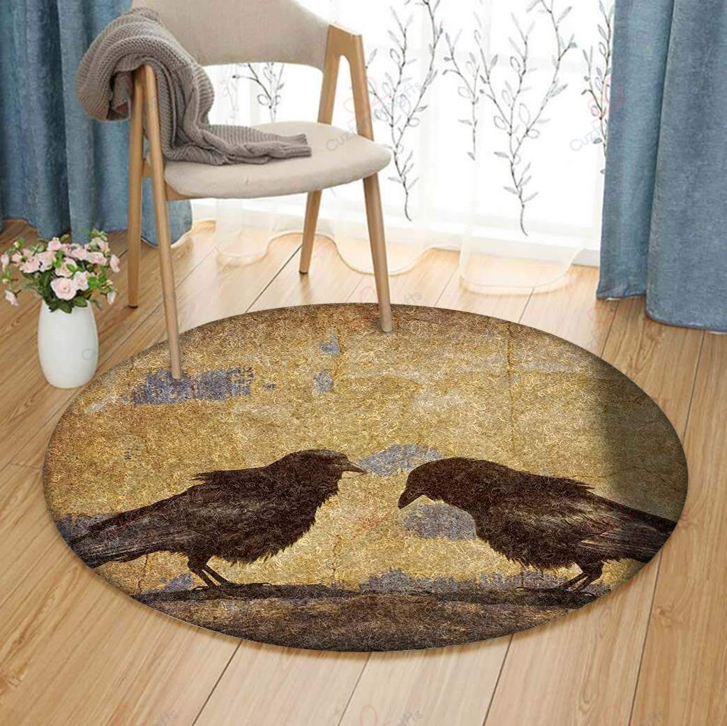 Crow Couple Round Carpet Floor Rug Living Room Bedroom Decor Round Area Rug Carpet Crow Couple Round Carpet Floor Rug Living Room Bedroom Decor Round Area Rug Carpet