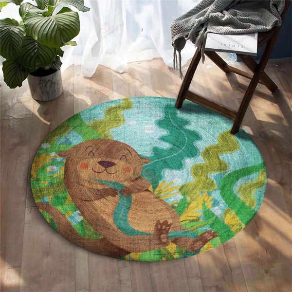 Cute Otter Round Carpet Floor Rug Living Room Bedroom Decor Round Area Rug Carpet