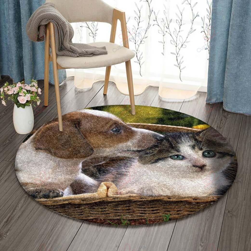 Dachshund And Kitty Round Carpet Floor Rug Living Room Bedroom Decor Round Area Rug Carpet Dachshund And Kitty Round Carpet Floor Rug Living Room Bedroom Decor Round Area Rug Carpet