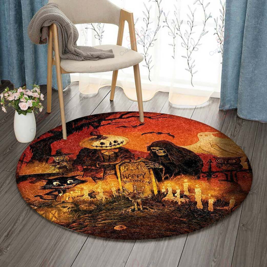 Death Ghost Cat Witch Pumpkin Round Carpet Floor Rug Living Room Bedroom Decor Round Area Rug Carpet Death Ghost Cat Witch Pumpkin Round Carpet Floor Rug Living Room Bedroom Decor Round Area Rug Carpet
