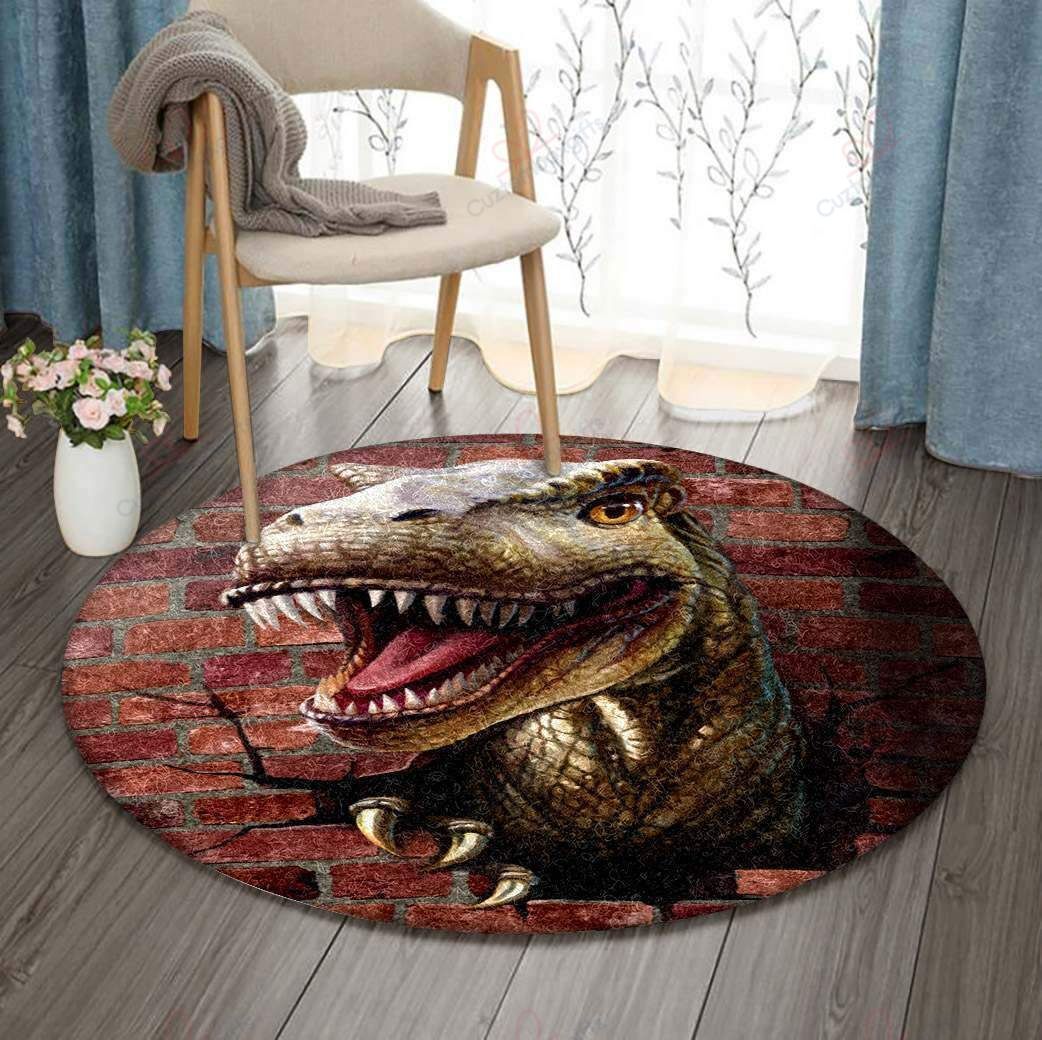Dinosaur Behind Wall Round Carpet Floor Rug Living Room Bedroom Decor Round Area Rug Carpet Dinosaur Behind Wall Round Carpet Floor Rug Living Room Bedroom Decor Round Area Rug Carpet