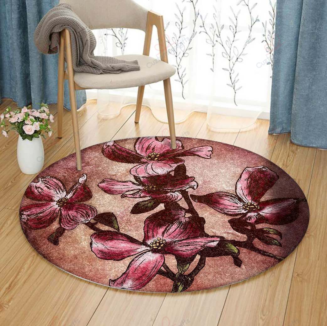 Dogwood Branch Round Carpet Floor Rug Living Room Bedroom Decor Round Area Rug Carpet Dogwood Branch Round Carpet Floor Rug Living Room Bedroom Decor Round Area Rug Carpet