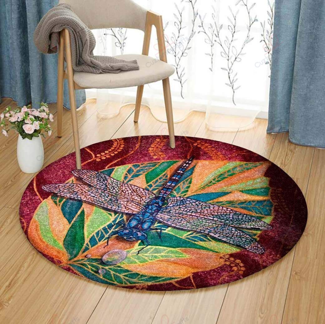 Dragonfly Vintage Round Carpet Floor Rug Living Room Bedroom Decor Round Area Rug Carpet Dragonfly Vintage Round Carpet Floor Rug Living Room Bedroom Decor Round Area Rug Carpet