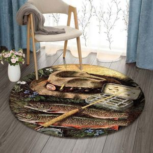 Fishing And Hat Round Carpet Floor Rug Living Room Bedroom Decor Round Area Rug Carpet