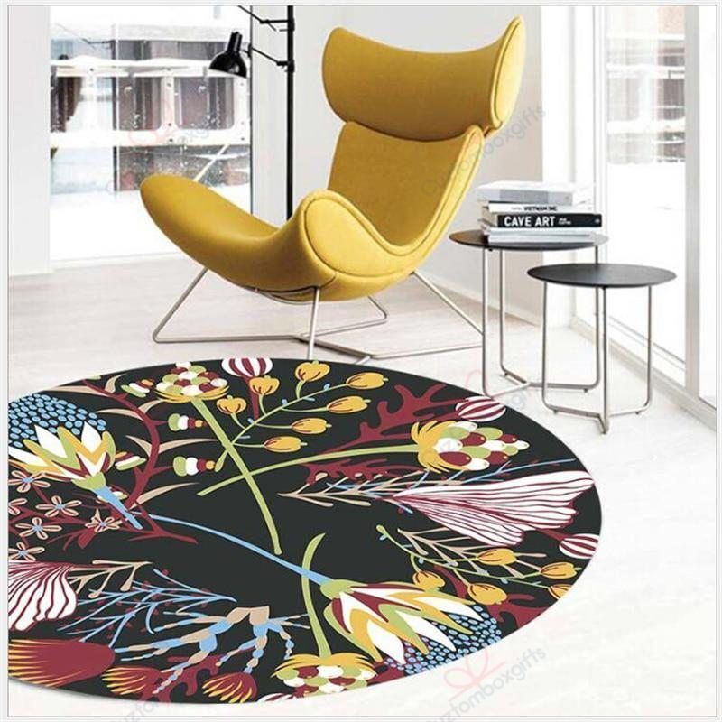 Floral Flower Pattern Round Carpet Floor Rug Living Room Bedroom Decor Round Area Rug Carpet Floral Flower Pattern Round Carpet Floor Rug Living Room Bedroom Decor Round Area Rug Carpet