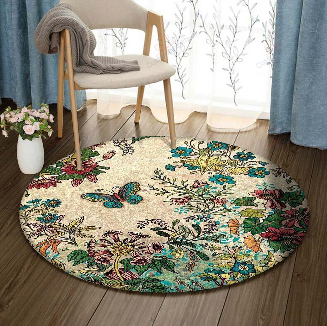 Flower And Butterfly Round Carpet Floor Rug Living Room Bedroom Decor Round Area Rug Carpet Flower And Butterfly Round Carpet Floor Rug Living Room Bedroom Decor Round Area Rug Carpet