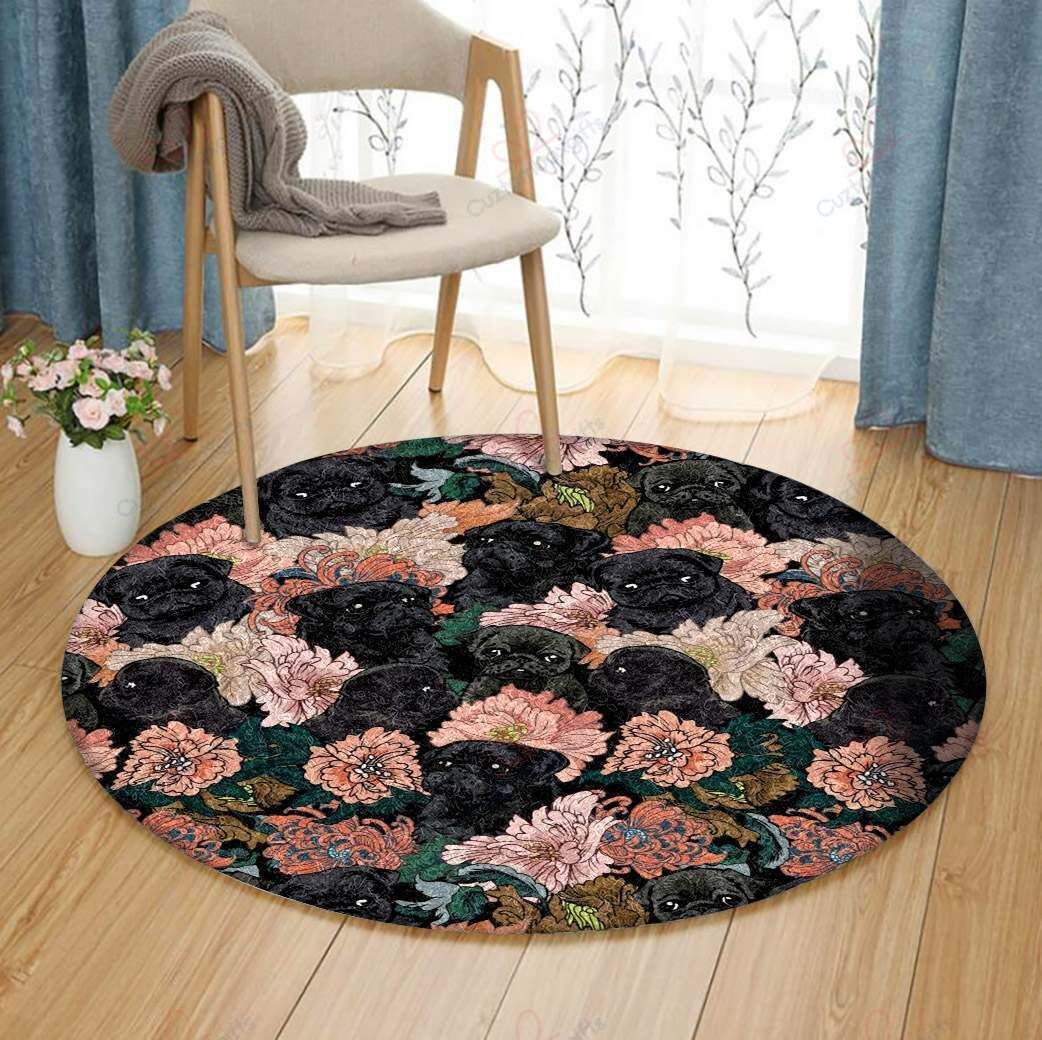 Flower Pug Round Carpet Floor Rug Living Room Bedroom Decor Round Area Rug Carpet Flower Pug Round Carpet Floor Rug Living Room Bedroom Decor Round Area Rug Carpet