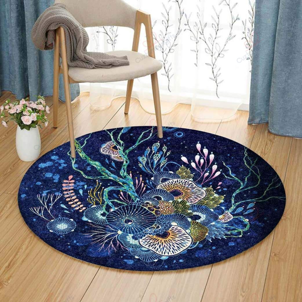 Flower Under The Sea Round Carpet Floor Rug Living Room Bedroom Decor Round Area Rug Carpet Flower Under The Sea Round Carpet Floor Rug Living Room Bedroom Decor Round Area Rug Carpet
