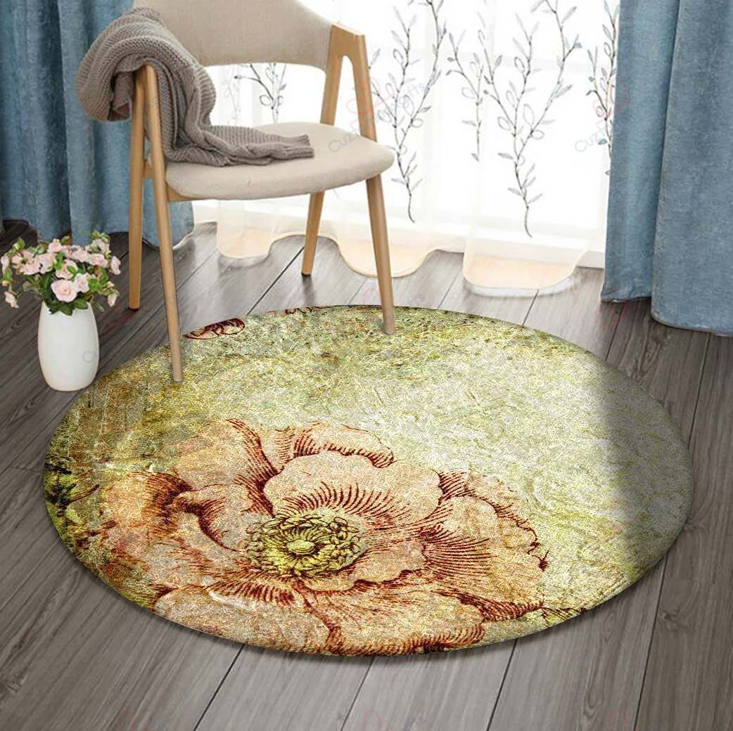 Flower Vintage Round Carpet Floor Rug Living Room Bedroom Decor Round Area Rug Carpet