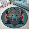 Geometric Pattern Wolf Head Round Carpet Floor Rug Living Room Bedroom Decor Round Area Rug Carpet