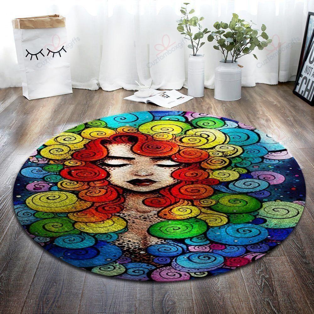 Girl Colorful Head Round Carpet Floor Rug Living Room Bedroom Decor Round Area Rug Carpet Girl Colorful Head Round Carpet Floor Rug Living Room Bedroom Decor Round Area Rug Carpet