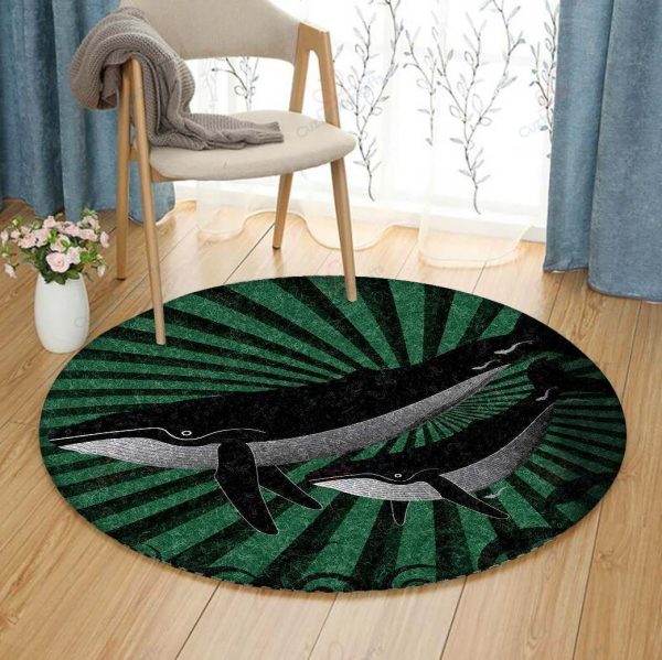 Green Whale Round Carpet Floor Rug Living Room Bedroom Decor Round Area Rug Carpet