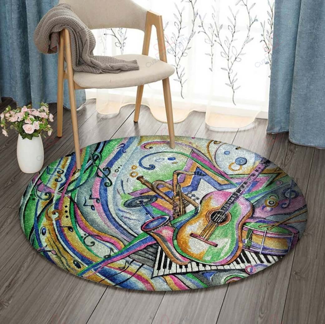 Guitar Piano Saxophone Drum Round Carpet Floor Rug Living Room Bedroom Decor Round Area Rug Carpet Guitar Piano Saxophone Drum Round Carpet Floor Rug Living Room Bedroom Decor Round Area Rug Carpet