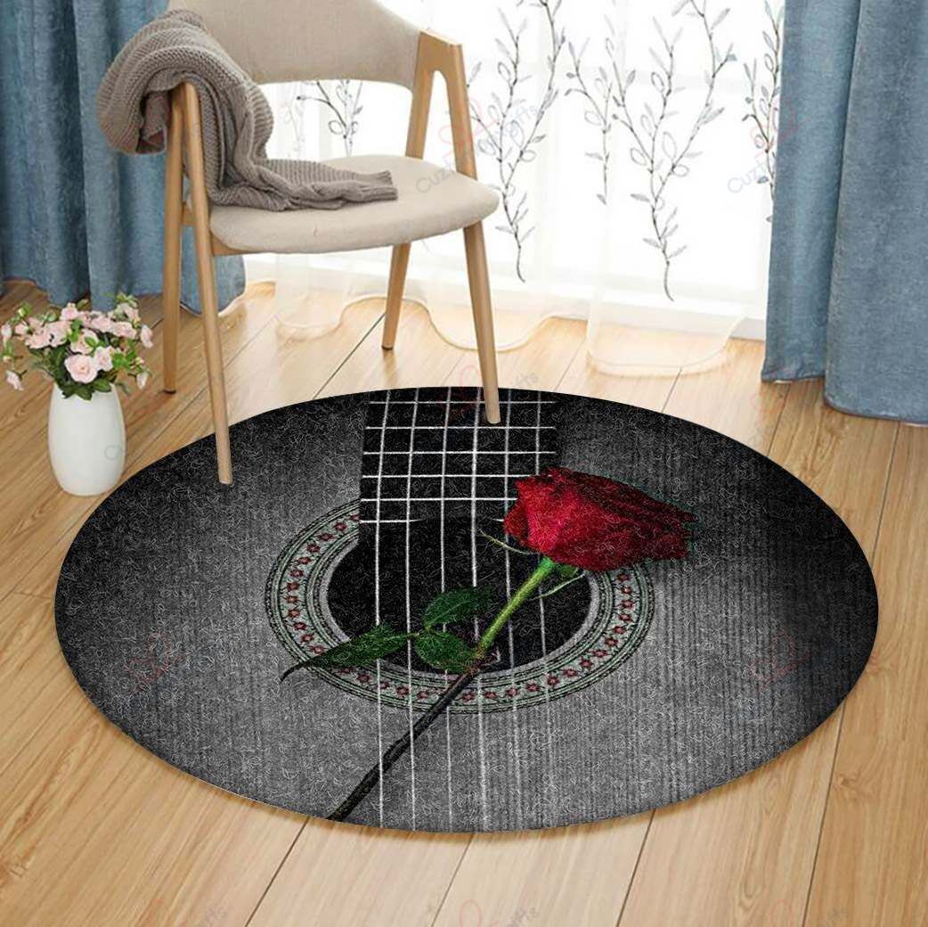 Guitar Rose Round Carpet Floor Rug Living Room Bedroom Decor Round Area Rug Carpet Guitar Rose Round Carpet Floor Rug Living Room Bedroom Decor Round Area Rug Carpet
