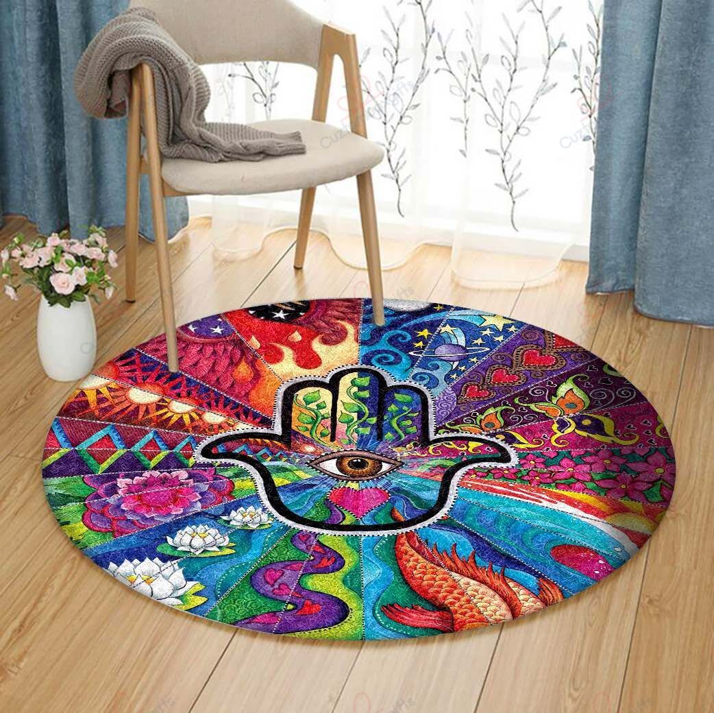 Hamsa Painting Round Carpet Floor Rug Living Room Bedroom Decor Round Area Rug Carpet Hamsa Painting Round Carpet Floor Rug Living Room Bedroom Decor Round Area Rug Carpet