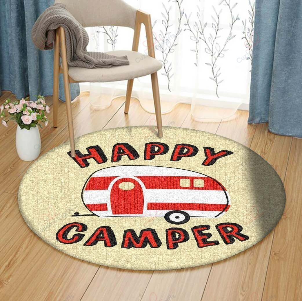 Happy Camper Round Carpet Floor Rug Living Room Bedroom Decor Round Area Rug Carpet Happy Camper Round Carpet Floor Rug Living Room Bedroom Decor Round Area Rug Carpet