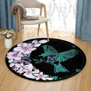 Hawaii Colorful Flower Hummingbird Round Carpet Floor Rug Living Room Bedroom Decor Round Area Rug Carpet