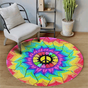Hippie Peace Color Round Carpet Floor Rug Living Room Bedroom Decor Round Area Rug Carpet