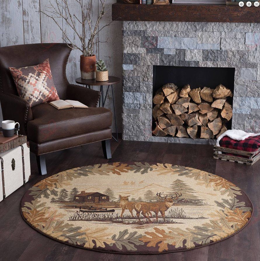 Hunting Retreat Round Carpet Floor Rug Living Room Bedroom Decor Round Area Rug Carpet Hunting Retreat Round Carpet Floor Rug Living Room Bedroom Decor Round Area Rug Carpet