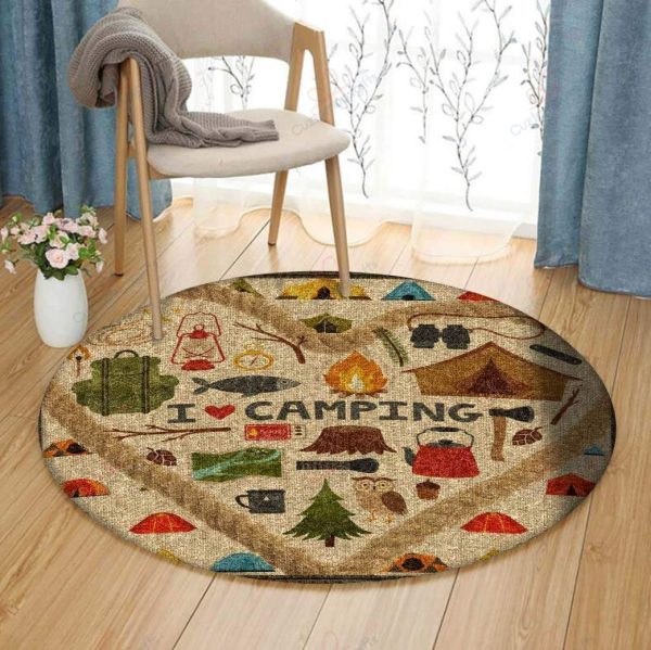 I Love Camping Round Carpet Floor Rug Living Room Bedroom Decor Round Area Rug Carpet