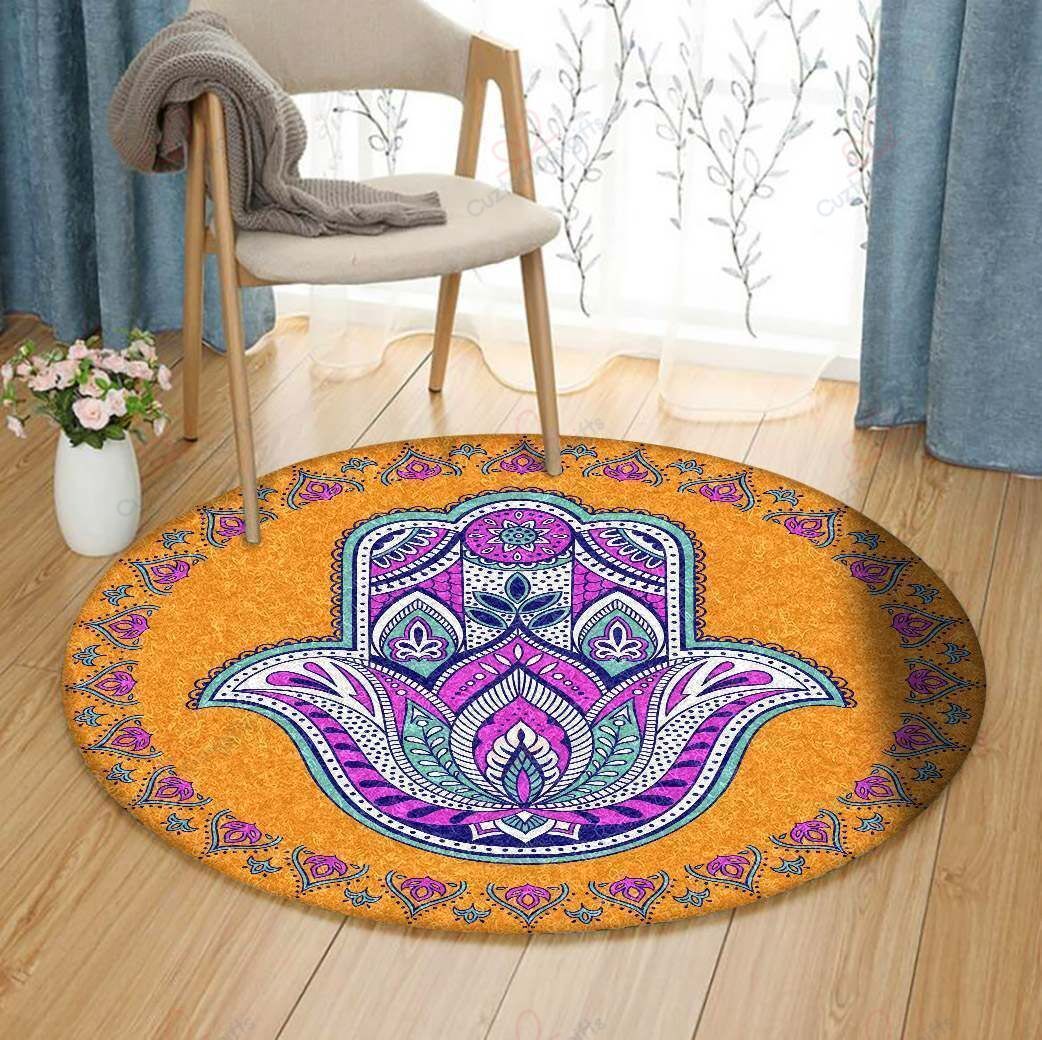 Indian Hamsa Round Carpet Floor Rug Living Room Bedroom Decor Round Area Rug Carpet Indian Hamsa Round Carpet Floor Rug Living Room Bedroom Decor Round Area Rug Carpet