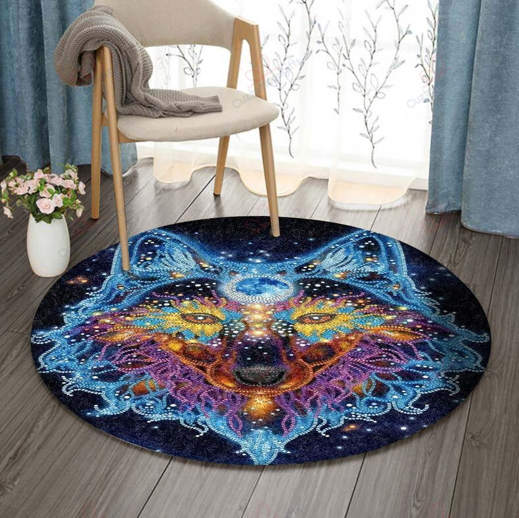 Light Wolf Mandala Round Carpet Floor Rug Living Room Bedroom Decor Round Area Rug Carpet Light Wolf Mandala Round Carpet Floor Rug Living Room Bedroom Decor Round Area Rug Carpet