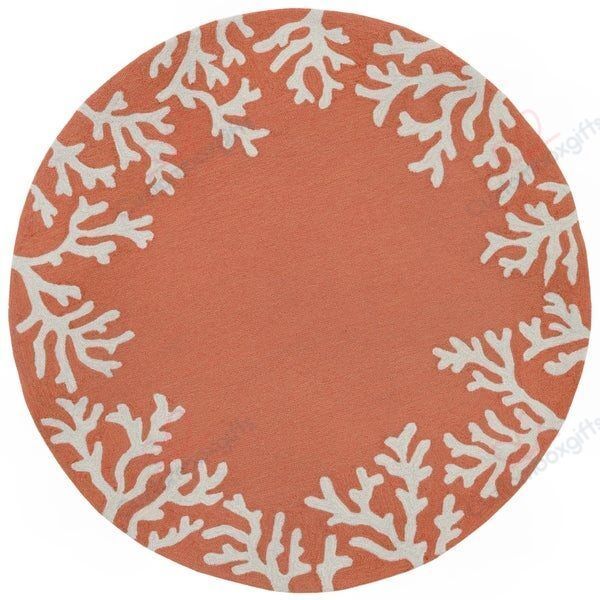 Liora Manne Capri Coral Border Round Carpet Floor Rug Living Room Bedroom Decor Round Area Rug Carpet