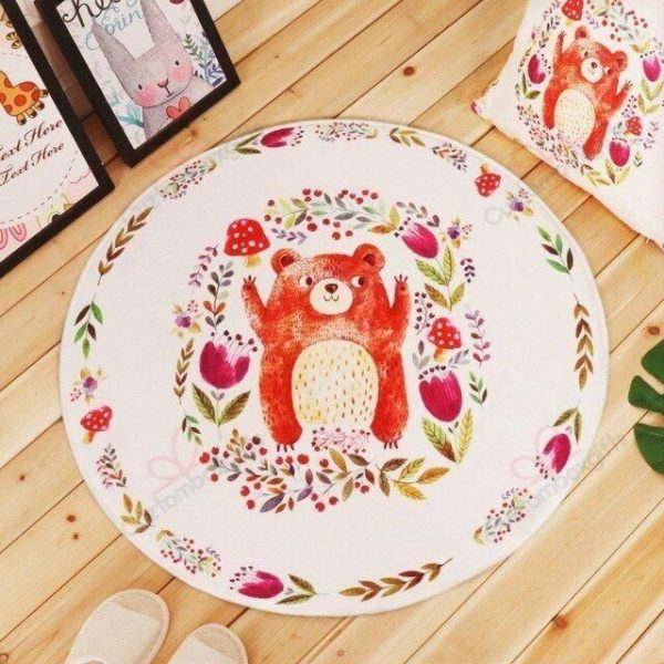 Little Red Bear Round Carpet Floor Rug Living Room Bedroom Decor Round Area Rug Carpet