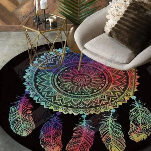 Mandala Dreamcarcher Colorful Native American Round Carpet Floor Rug Living Room Bedroom Decor Round Area Rug Carpet