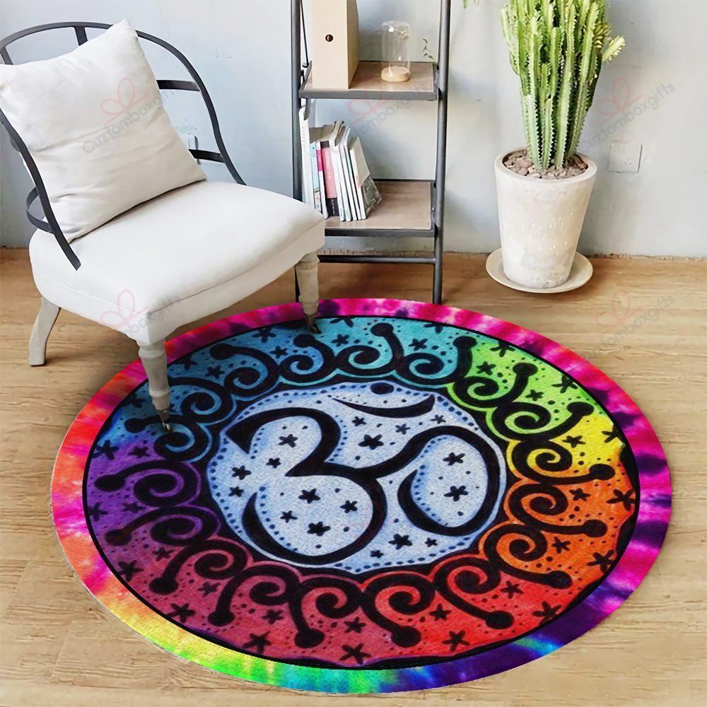 Meditation Colorful Ohm Round Carpet Floor Rug Living Room Bedroom Decor Round Area Rug Carpet
