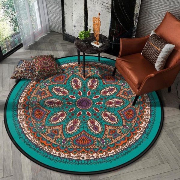 Morocco Style Mandala Flower Round Carpet Floor Rug Living Room Bedroom Decor Round Area Rug Carpet