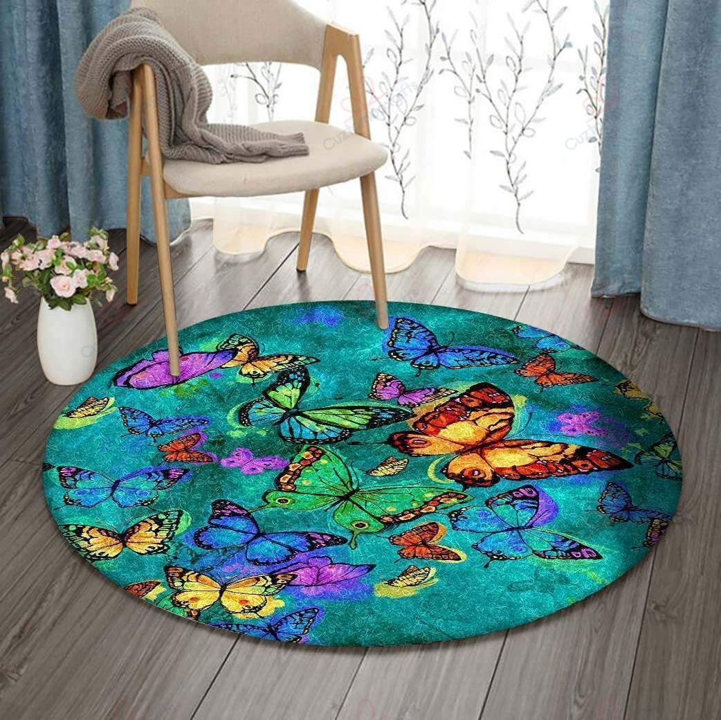 Multi Color Butterfly Round Carpet Floor Rug Living Room Bedroom Decor Round Area Rug Carpet Multi Color Butterfly Round Carpet Floor Rug Living Room Bedroom Decor Round Area Rug Carpet