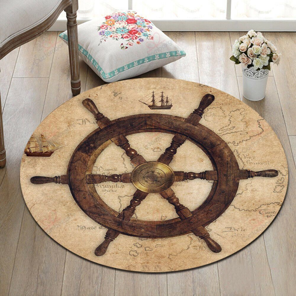Nautical Vintage Rudder Round Carpet Floor Rug Living Room Bedroom Decor Round Area Rug Carpet Nautical Vintage Rudder Round Carpet Floor Rug Living Room Bedroom Decor Round Area Rug Carpet