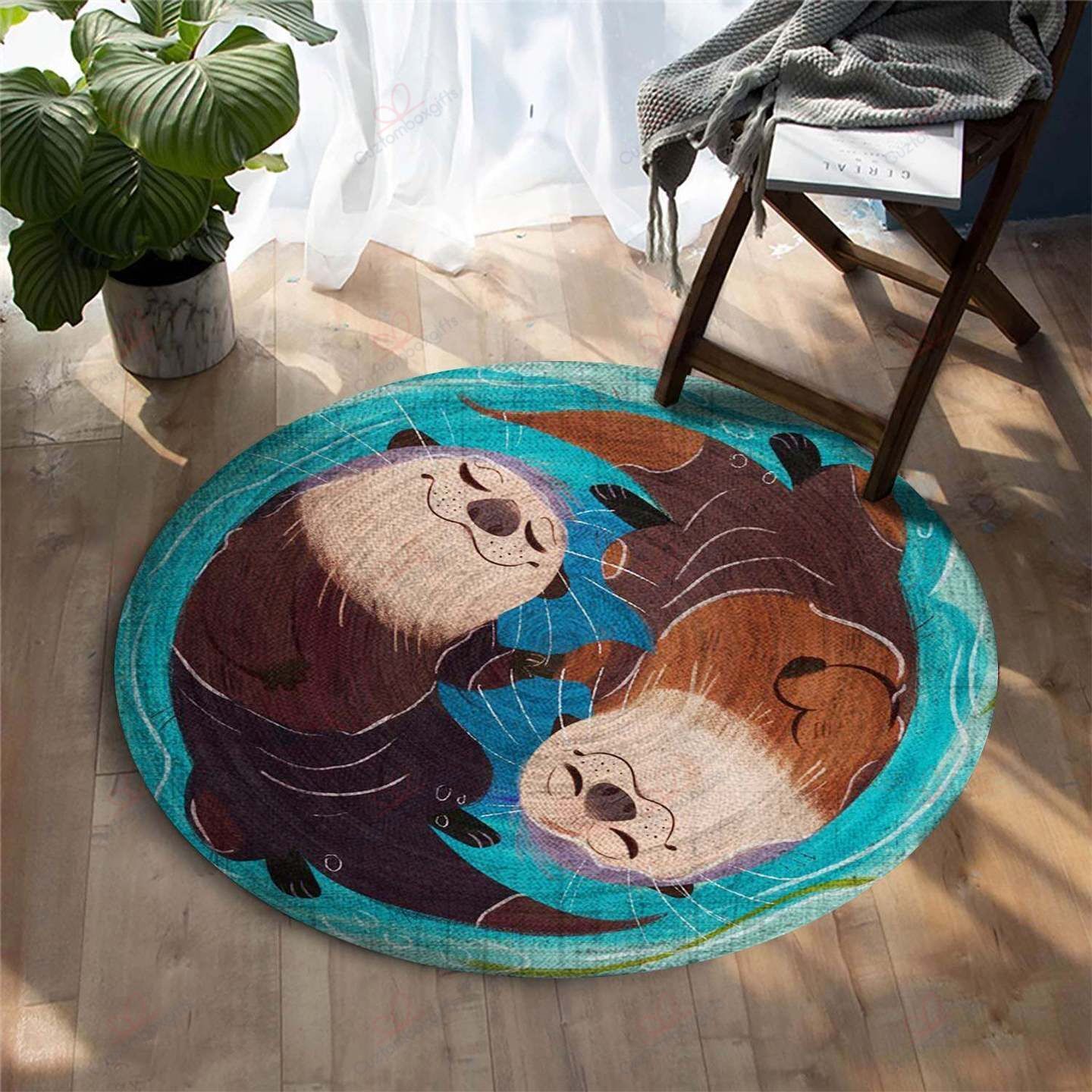Otter Couple Round Carpet Floor Rug Living Room Bedroom Decor Round Area Rug Carpet Otter Couple Round Carpet Floor Rug Living Room Bedroom Decor Round Area Rug Carpet