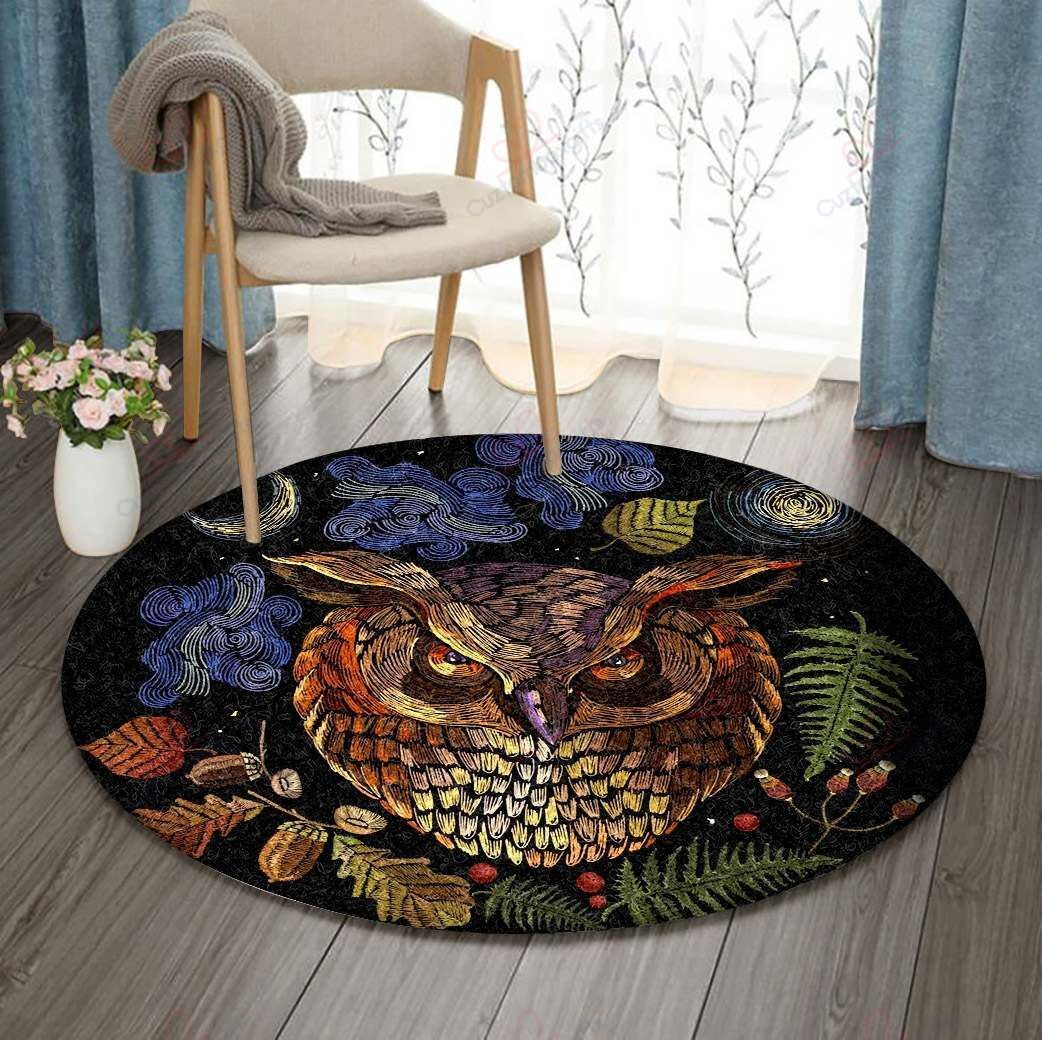 Owl Leaf Moon Round Carpet Floor Rug Living Room Bedroom Decor Round Area Rug Carpet Owl Leaf Moon Round Carpet Floor Rug Living Room Bedroom Decor Round Area Rug Carpet