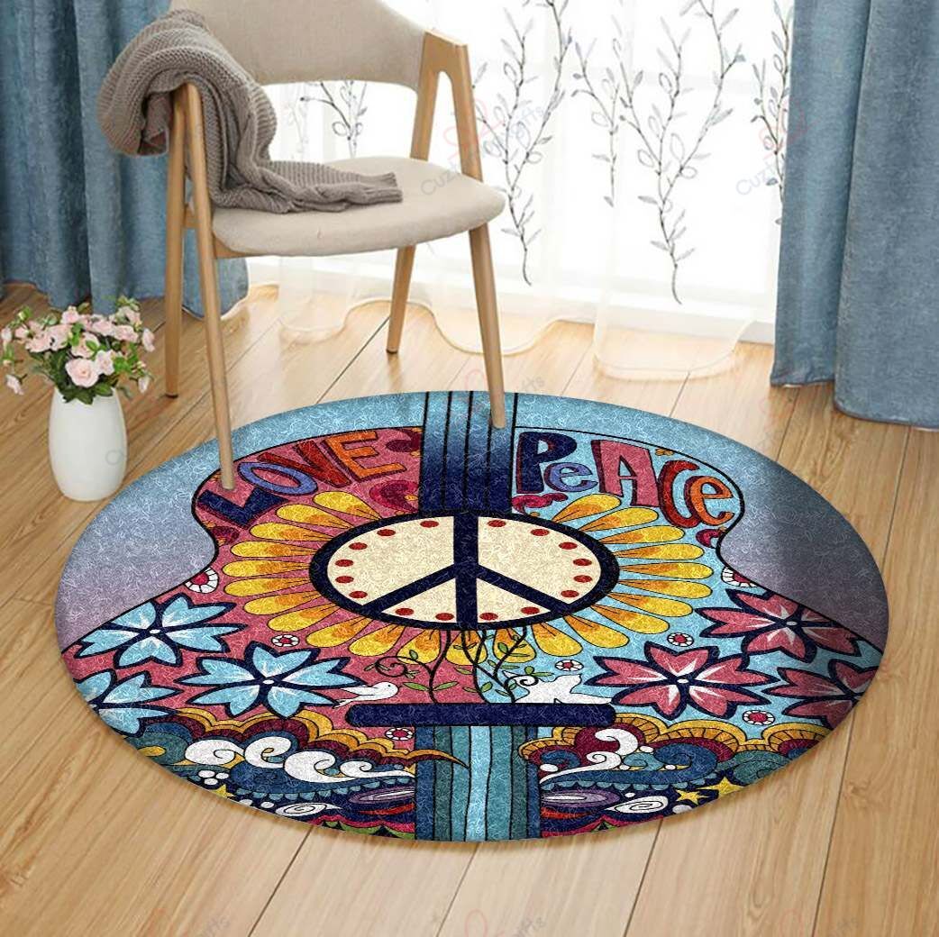 Peace Symbols Guitar Flower Round Carpet Floor Rug Living Room Bedroom Decor Round Area Rug Carpet Peace Symbols Guitar Flower Round Carpet Floor Rug Living Room Bedroom Decor Round Area Rug Carpet
