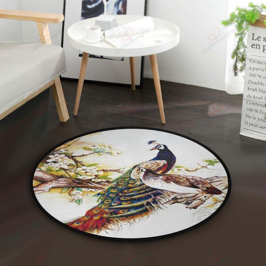 Peacock Cherry Round Carpet Floor Rug Living Room Bedroom Decor Round Area Rug Carpet Peacock Cherry Round Carpet Floor Rug Living Room Bedroom Decor Round Area Rug Carpet