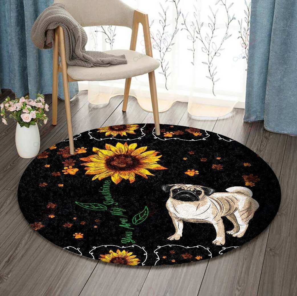 Pug Sunflower Round Carpet Floor Rug Living Room Bedroom Decor Round Area Rug Carpet Pug Sunflower Round Carpet Floor Rug Living Room Bedroom Decor Round Area Rug Carpet