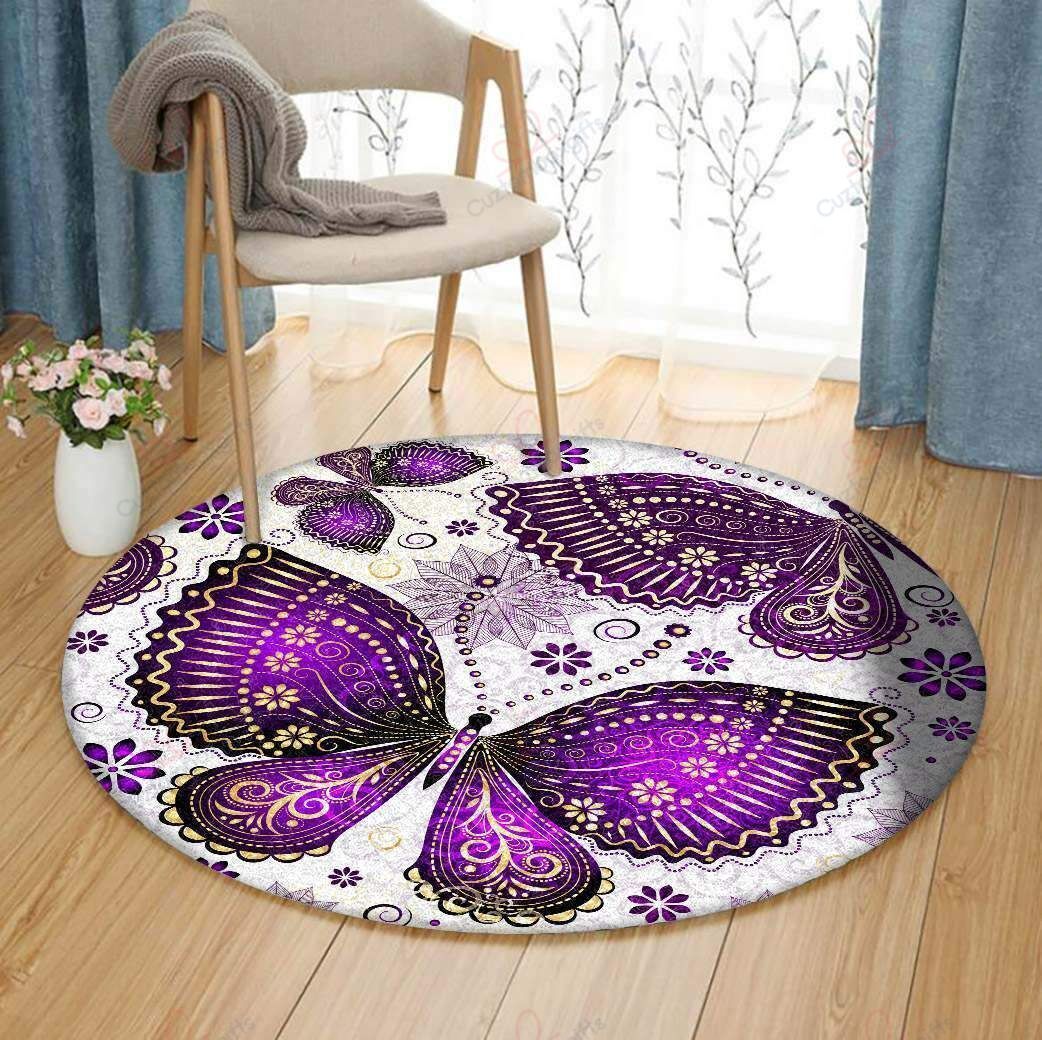 Purple Butterflies 1 Round Carpet Floor Rug Living Room Bedroom Decor Round Area Rug Carpet Purple Butterflies 1 Round Carpet Floor Rug Living Room Bedroom Decor Round Area Rug Carpet