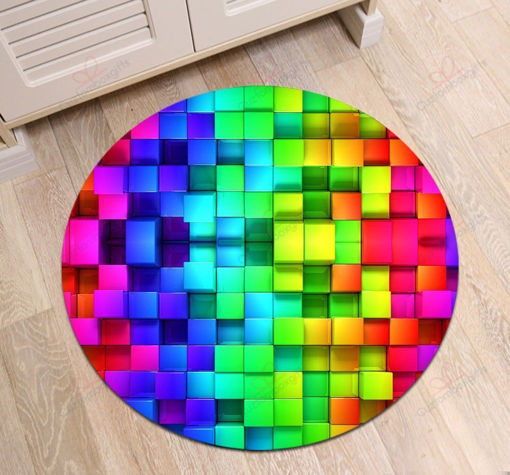 Rainbow Colorful Cube Round Carpet Floor Rug Living Room Bedroom Decor Round Area Rug Carpet Rainbow Colorful Cube Round Carpet Floor Rug Living Room Bedroom Decor Round Area Rug Carpet