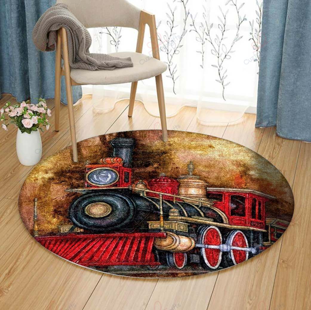 Red Train Round Carpet Floor Rug Living Room Bedroom Decor Round Area Rug Carpet Red Train Round Carpet Floor Rug Living Room Bedroom Decor Round Area Rug Carpet