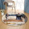 Sewing Machine Vintage Round Carpet Floor Rug Living Room Bedroom Decor Round Area Rug Carpet
