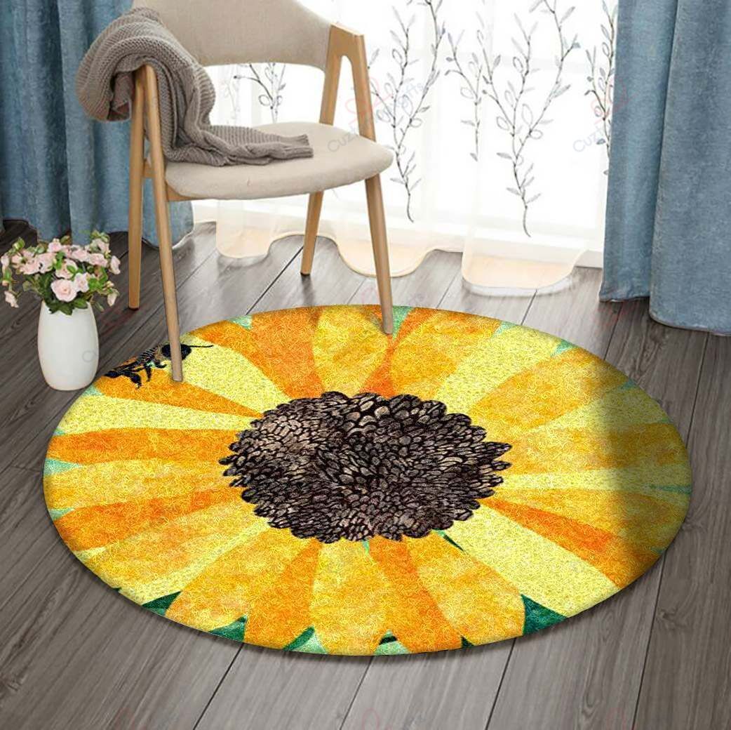 Sunflower And Bees Round Carpet Floor Rug Living Room Bedroom Decor Round Area Rug Carpet Sunflower And Bees Round Carpet Floor Rug Living Room Bedroom Decor Round Area Rug Carpet