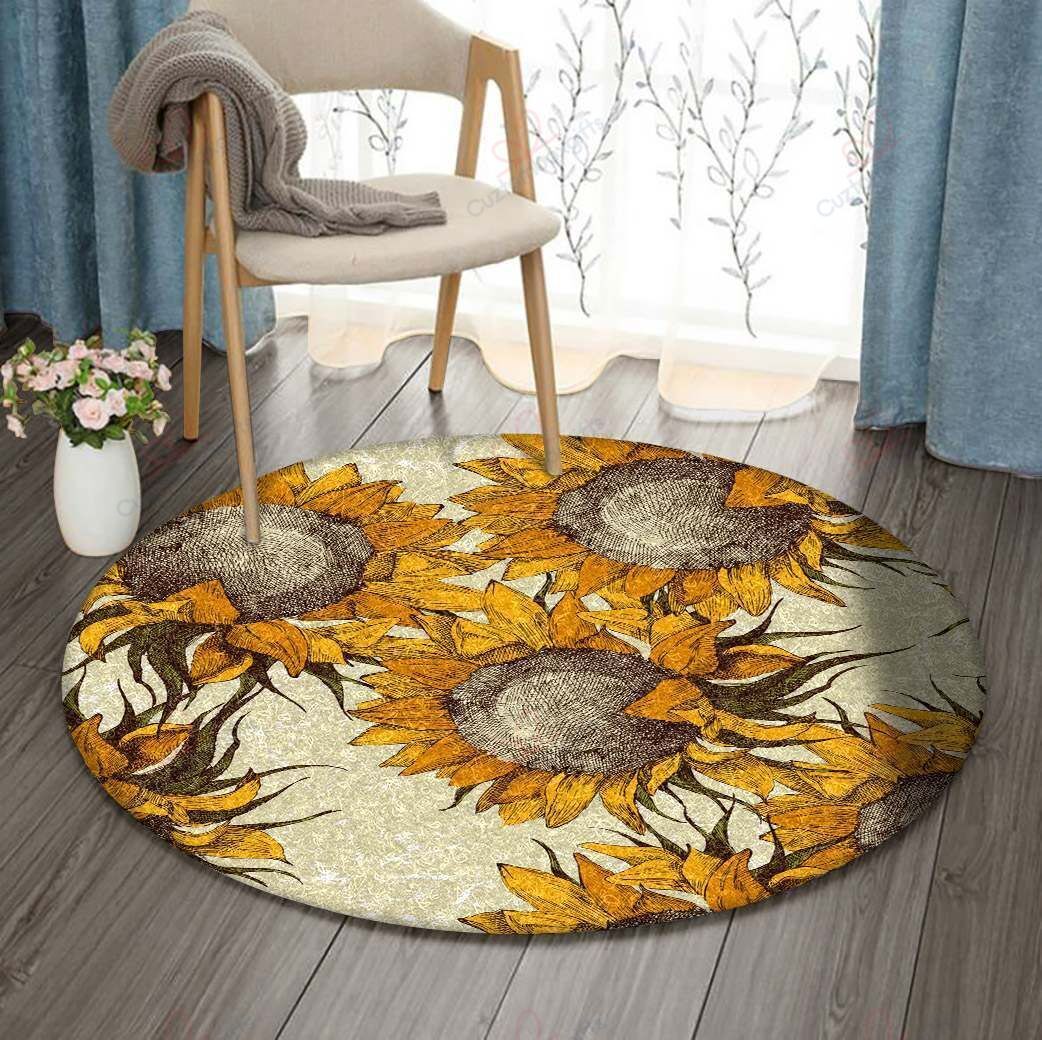 Sunflower Seamless Vintage Round Carpet Floor Rug Living Room Bedroom Decor Round Area Rug Carpet