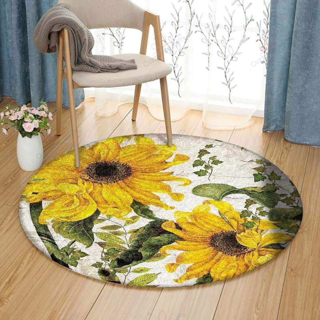 Sunflower Vintage Round Carpet Floor Rug Living Room Bedroom Decor Round Area Rug Carpet Sunflower Vintage Round Carpet Floor Rug Living Room Bedroom Decor Round Area Rug Carpet